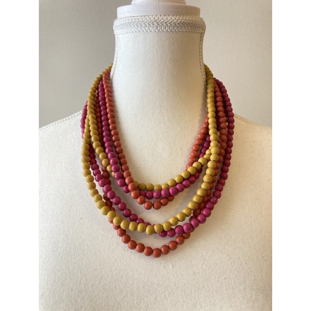 Colorful Wood Bead Necklaces Set Of 3 Wrap‎ Pink Orange Yellow Statement Artsy